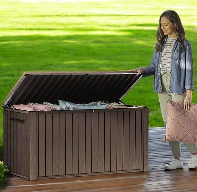 Outdoor/Indoor Storage Deck Box, 170 Gallon Capacity, Weather-Resistant Resin, Brown
