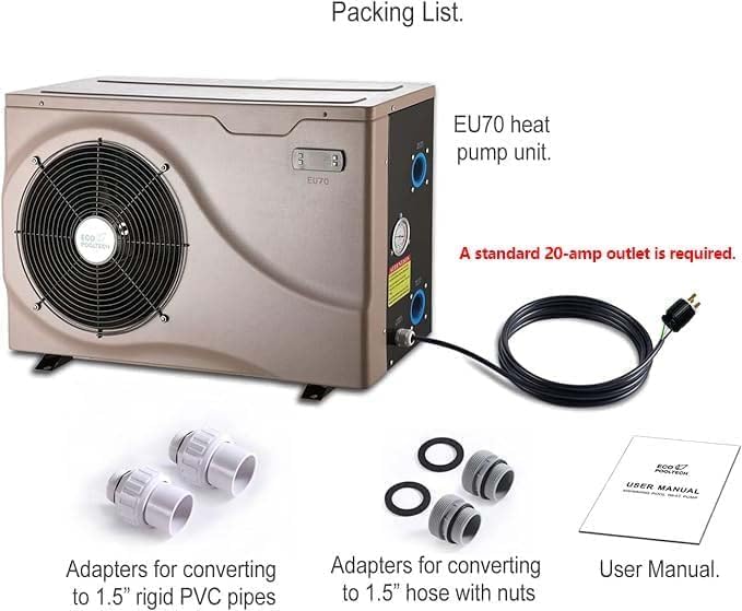 ECO POOLTECH EU70 Electric Pool Heater for Above Ground Pools, Max 22462BTU Swimming Pool Heat Pumps, 110V-120V/60Hz Plug-in Pool Warmer, High Efficiency