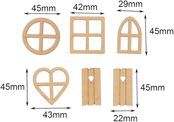 12Pcs Brown Wooden Fairy Garden Door,Blank Doors Fairy House Door and Windows Ornaments Tree Statues for Tree Trunk Yard Decoration Miniature Garden Buildings and Structures