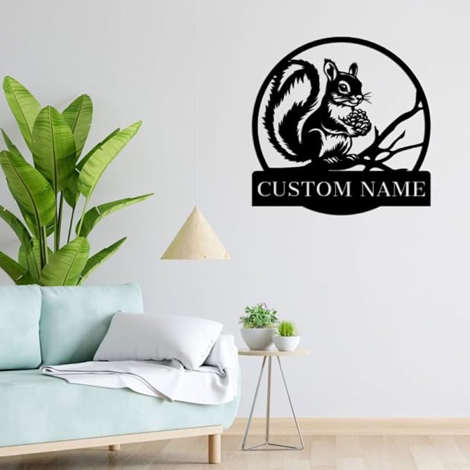 Personalized Squirrel Metal Wall Art,Custom Squirrel Metal Name Sign,Home Decor,Garden Decoration,Squirrel Lover Gift,Housewarming Gift squirrel