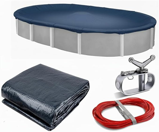Aboveground Pool Winter Cover, Fits 10’ x 15’ Oval, Solid Blue – Includes Winch and Cable for Easy Installation – Superior Strength & Durability, Treated for UV Protection, WC1015OV