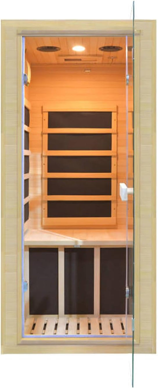 Far Infrared Home Sauna Mini Indoor Dry Personal Sauna Room,Hemlock Wood Sauna,with 1200W 5 Heating Panels, Heating Machine Equipment for Home Workout Yoga,Choice for Family（ 27.16x32.28x59 Inch）