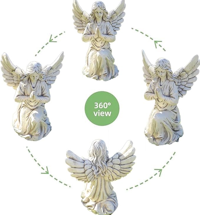 Praying Angel Garden Statue – Outdoor Kneeling Angel Figurine for Yard, Patio, Memorial Decor, Resin Sculpture, Housewarming Ornament Present