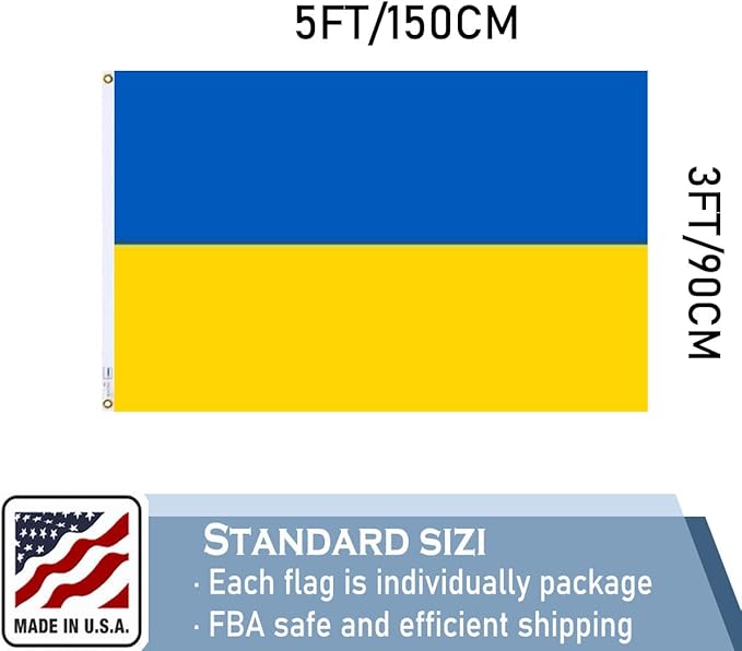 Ukraine Flag 3x5 FT Made in The USA-Heavy Duty Vibrant Colors Double Sided Ukrainian UKR Flag with 2 Brass Grommets for Home/Company/Indoor Outdoor Decoration