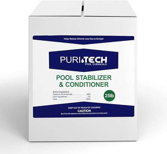 Puri Tech Pool Stabilizer and Conditioner Chlorine Tablet 25 lbs - Chlorine Stabilizer - 100% Cyanuric Acid - Enhance Chlorine Efficiency and Extend Pool Life