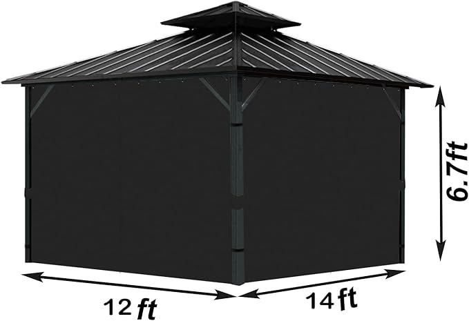 Gazebo Universal Replacement Privacy Curtain, 12'X14' Gazebo Curtains Outdoor Waterproof, 4-Panels Sidewall with Zipper for Patio, Garden and Backyard (Only Curtains, 12'X14', Black)
