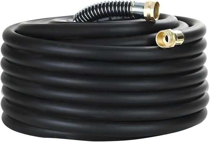 Garden Hose 75FT x 3/4”, Heavy Duty Rubber Hose, Water Hose with Five-Layered Braiding, Hot/Cold Water, 1000PSI Burst, 200PSI Working (Black)