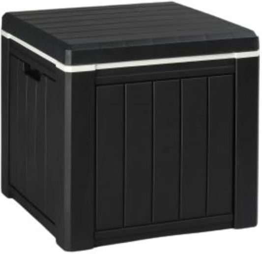 VINGLI 10 Gallon Outdoor Deck Box, Outdoor Patio Deck Box with Built-in Handles, All-Weather Square Storage Container for Garden, Poolside & Balcony (Black)