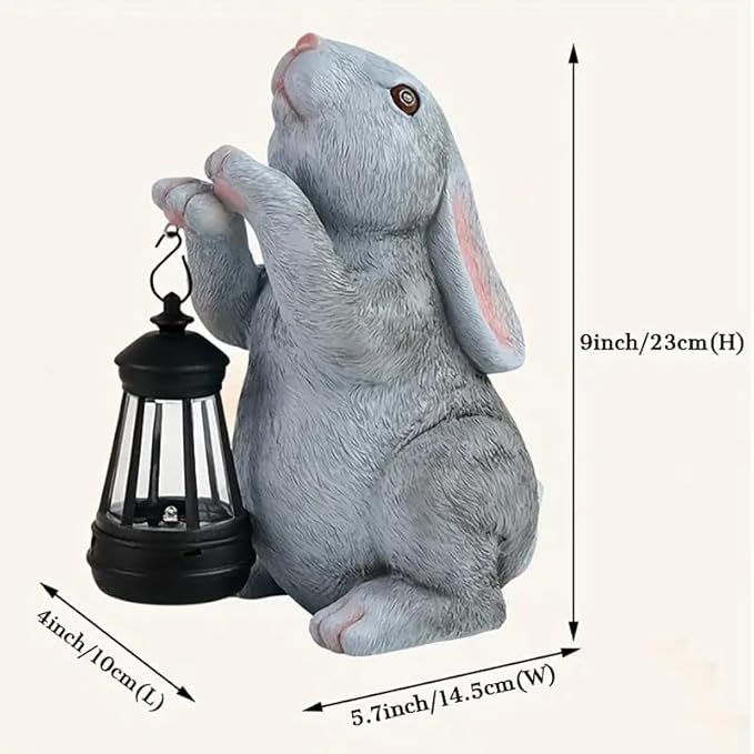 Solar Rabbit Garden Statues， Outdoor Bunny Figurines Decorations for Patio Yard Lawn Ornaments Christmas Housewarming Gift.