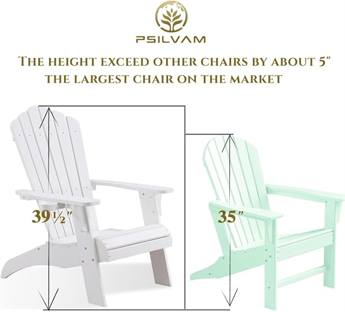 Psilvam Adirondack Chair, Oversized Poly Lumber Fire Pit Chair with Cup Holder, 350Lbs Support Patio Chairs for Garden, Weather Resistant Outdoors Seating, Relaxing Gift for Father & Mother (4,White)