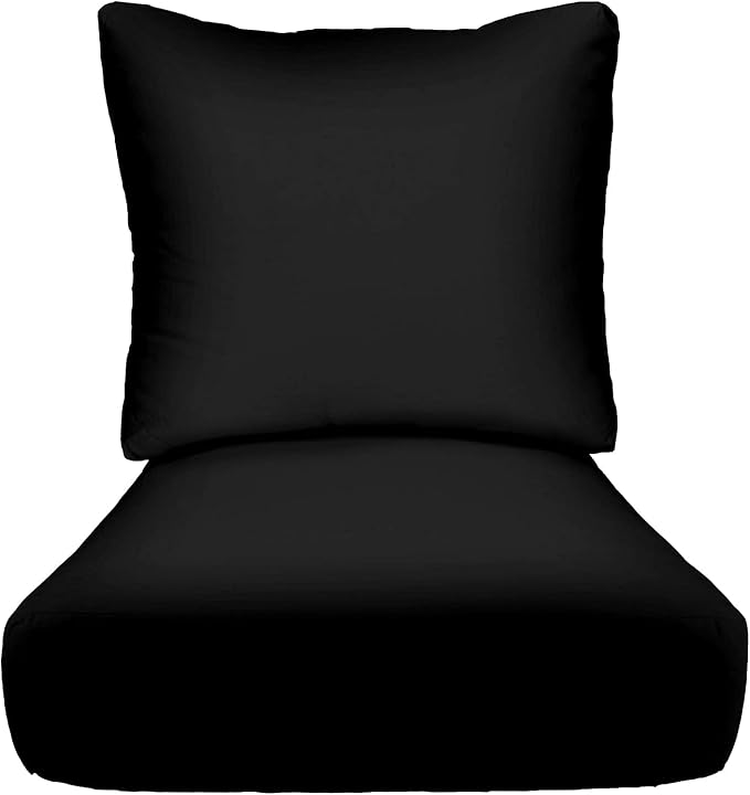 RSH DECOR Deep Seating Cushion with Pillow Back | 25” x 25.5” x 5" Seat | Water and Fade-Resistant Spun Fabric | Made in USA | Outdoor Chair Cushion Set for Patio Furniture (Black)