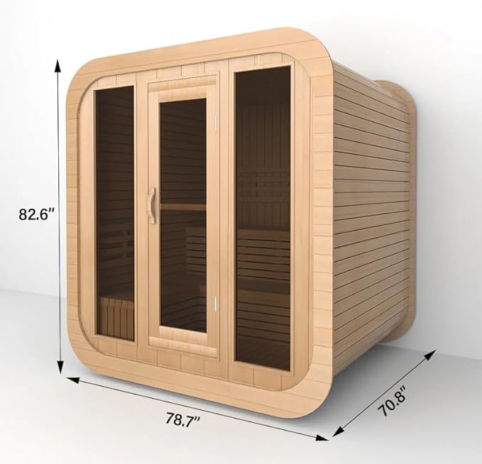 Square Outdoor Sauna, Canadian Spruce Sauna 6 Person, 220V 6KW ETL Toule Heater, Waterproof System, Large Glass Windows, Double Reinforcement, Milk White(0-195 °F)