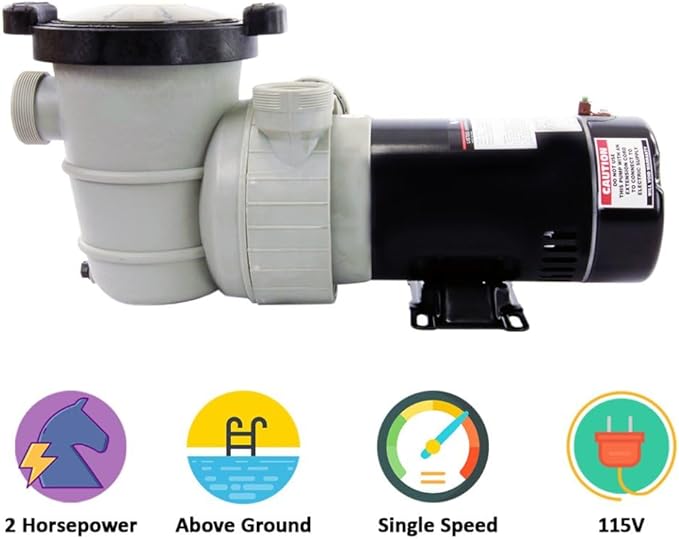 Rx Clear Dorado 2 HP Dual Port Pump | Above-Ground Swimming Pool Pump | 115V 12 Amps | See-Through Strainer Cover | Energy Efficient | Low Maintenance