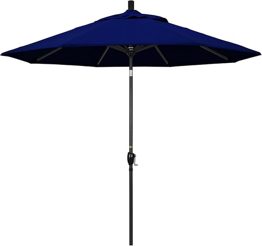 California Umbrella 9' Rd Pacific Trail Series Aluminum Patio Umbrella, Crank Lift, Push Button Tilt, Black Finish, Sunbrella True Blue Fabric