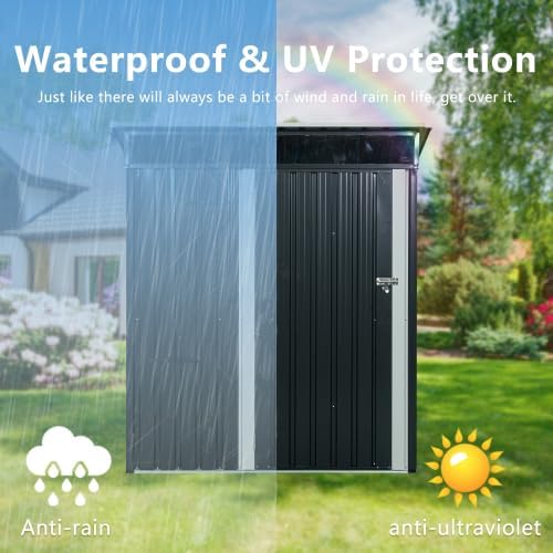 Chery Industrial 5 x 3FT Outdoor Storage Shed, Affordable Metal Tool Shed with Lockable Sliding Door and Vents,Waterproof Galvanized Steel Sheds & Outdoor Storage for Backyard, Garden, Patio