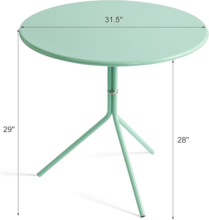 Minimalist Design 31.5 Inch Diameter Round Metal Patio Table, Bistro Table, Dining Table, Suitable for Indoor and Outdoor Cafes and Restaurants (Seaglass Green)