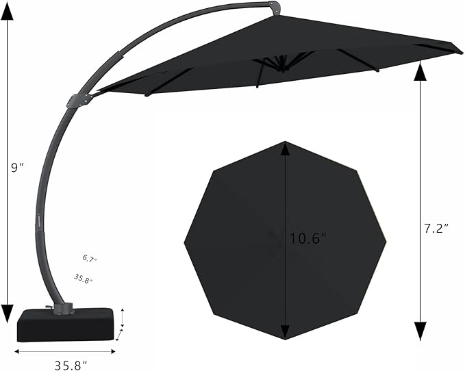 7-Piece Patio Dining Set with 11 FT Curvy Cantilever Umbrella, HDPE Tabletop & Aluminum Frame All-Weather Outdoor Furniture for Garden, Backyard, Poolside, Black