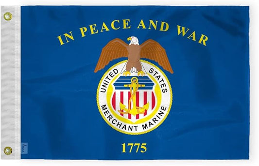 AGAS United States Merchant Marines Boat Flag 12x18 inch - Printed 200D Nylon Canvas Header Two Brass Grommets US Merchant Marines Nautical Flag
