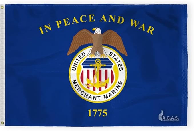 AGAS United States Merchant Marines Flag 4.4x5.6 Ft - Printed 200D Nylon Canvas Header Two Brass Grommets