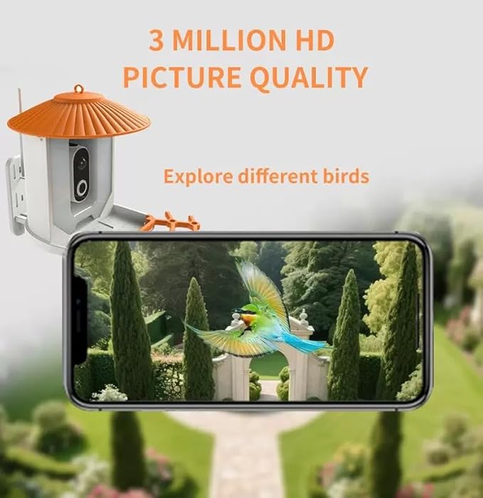 Smart Bird Feeder with Camera Wireless Outdoor, Solar-Powered, Infrared Light captures Movement Trajectory, Smart Bird House with Cam, 2K Live View, Ideal Present for Backyard Birder (Orange)