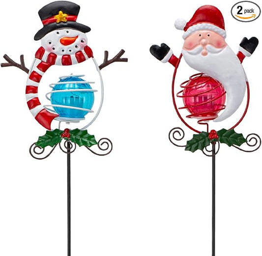 Christmas Solar Garden Lights Outdoor,2 Pack Xmas Santa Claus Snowman Solar Stake Lights,Christmas Decorations Outdoor Present for Yard Garden Patio Decor