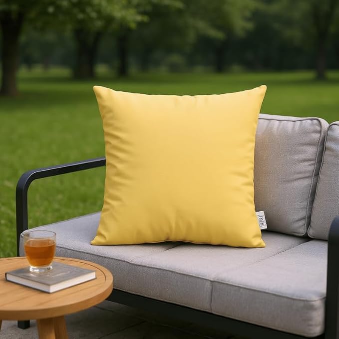 RSH DECOR: Sunbrella Square Throw Pillows Set of 2 | 24" x 24" | Water and Fade-Resistant Performance Fabric | Outdoor Pillow Covers with Down-Alternative Inserts | Canvas Buttercup Yellow