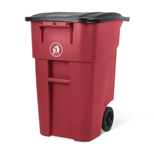 50 Gallon Trash Can, Red Outdoor Garbage Can, Wheeled Outside Trash Bin, Outdoor with Lid and Wheels, Large Rolling Trash Can, Garbage Can with Wheels for Home, Office, Garage