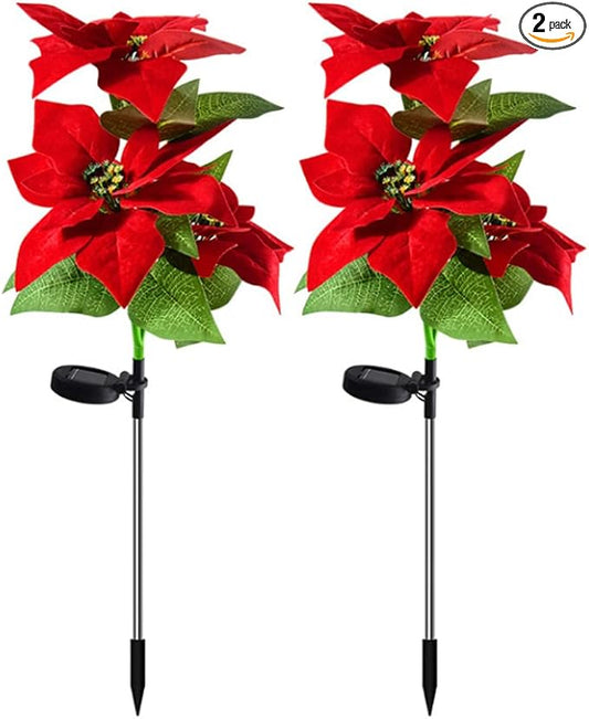 Aolyty Solar Garden Lights, IP65 Waterproof Solar Flowers Lights Landscape Lighting Simulation Poinsettia LED Light for Pathway, Garden, Patio, Yard, Lawn Outdoor Decorative (2 Pack)