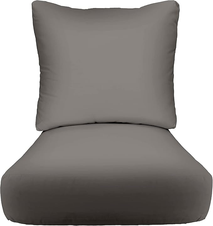 RSH DECOR Deep Seating Cushion with Pillow Back | 23.5” x 25” x 5" Seat | Water and Fade-Resistant Spun Fabric | Made in USA | Outdoor Chair Cushion Set for Patio Furniture (Charcoal Grey)