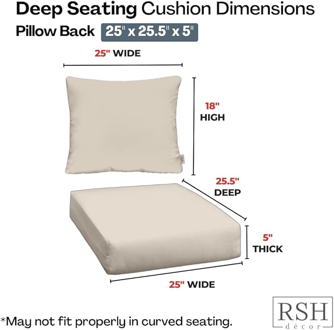 RSH DECOR Deep Seating Cushion with Pillow Back | 25” x 25.5” x 5" Seat | Water and Fade-Resistant Spun Fabric | Made in USA | Outdoor Chair Cushion Set for Patio Furniture (Bright Colorful Stripe)