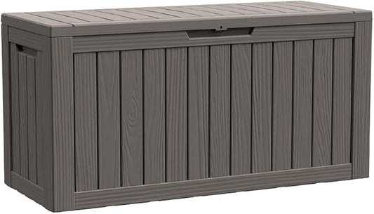 BTEXPERT 80 Gallon Outdoor Storage Container Deck Box with Metal Support Rods for Patio Furniture Garden Tools Cushions Waterproof Lockable UV Resistant Resin