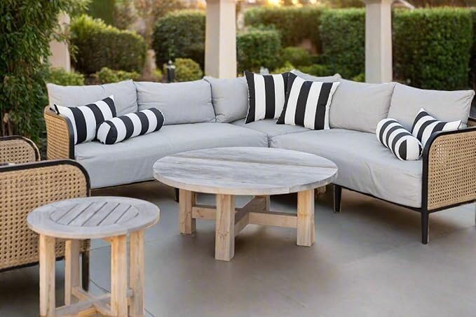 RSH Décor: Set of 2 Lumbar Throw Pillows | Indoor/Outdoor All Weather Polyester Fabric | Decorative Accent Cushions for Patio Furniture | Reversible | 26” x 16" | Black & White Stripe
