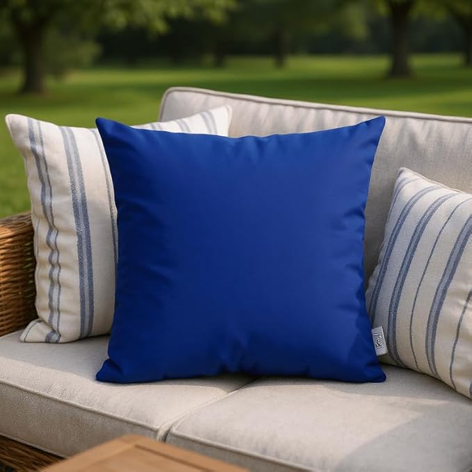 RSH DECOR: Sunbrella Square Throw Pillows Set of 2 | 24" x 24" | Water and Fade-Resistant Performance Fabric | Outdoor Pillow Covers with Down-Alternative Inserts | Canvas True Blue