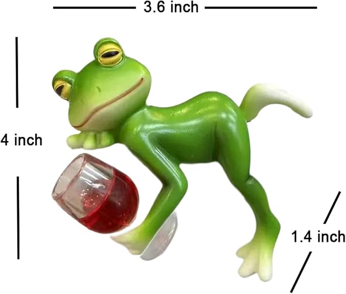 OwMell Frog Statue for Garden, Green Frog Figurine for Outdoor Decor Yard and Garden Decoration Resin Sculpture - Drinking Red Wine