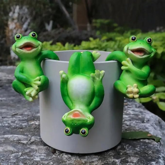 3 Pieces of Outdoor Courtyard Climbing Frog Statue Decoration, Outdoor Fairy Garden Resin Crafts, Flower Pot Landscape Frog, Miniature Landscape Pendant Accessories