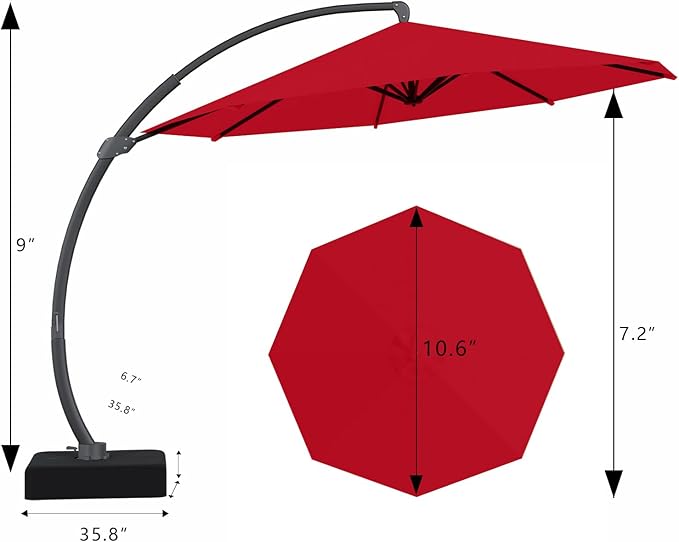 7-Piece Patio Dining Set with 11 FT Curvy Cantilever Umbrella, HDPE Tabletop & Aluminum Frame All-Weather Outdoor Furniture for Garden, Backyard, Poolside, Gray