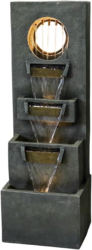 watnature 39.3”H Modern Outdoor Waterfall Fountain - Tall Indoor Relaxing Floor Fountain Outdoor with Light&Pump, Contemporary 4-Tier Outdoor Fountains and Indoor Waterfalls for House, Office, Garden