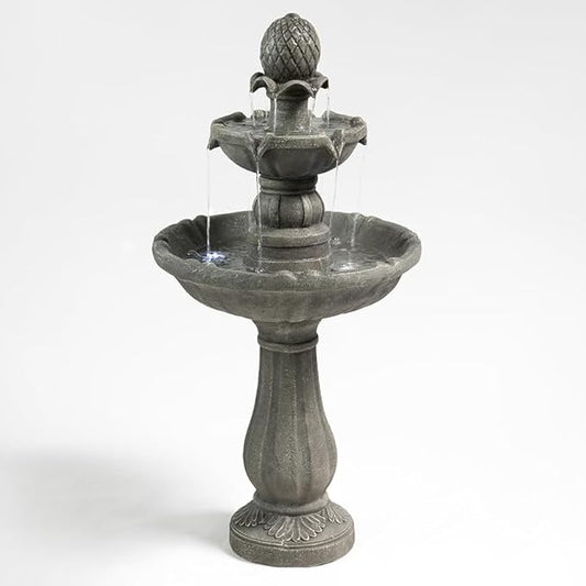 3 Tiered Outdoor Water Fountains –42.2 in. Tall Waterfalls, Elegant Water Feature for Garden, Yard, Patio, Home Decor (Grey)