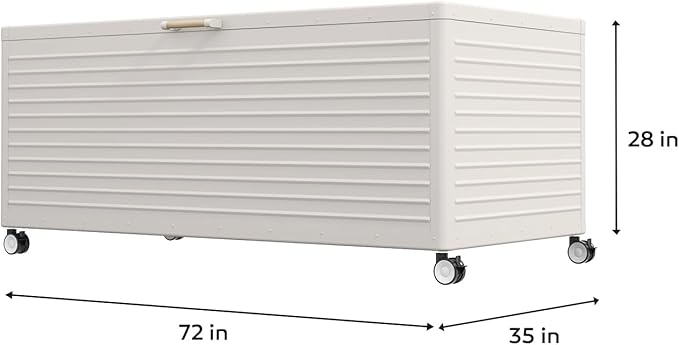 MIRADOR 281 Gallon Large Outdoor Metal Deck Box with Wheels, Storage Box with Lid for Patio Furniture, Garden Tools, Outdoor Cushion, Latte
