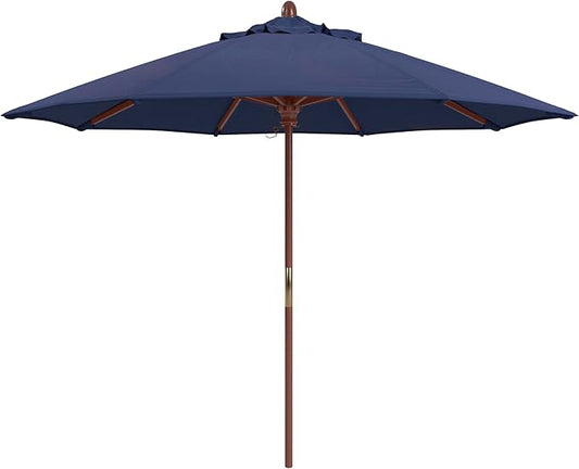 California Umbrella 9' Premium Commercial Hardwood Patio Umbrella, Manual Lift With Sunbrella Navy Fabric
