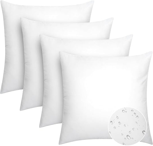 Pack of 4 18x18 Outdoor Pillow Inserts, Water Resistant Throw Pillow Inserts, Cushion Inner Pads for Patio, Furniture, Sofa, Bed, Living Room, Garden Decorative Waterproof Pillow Inserts