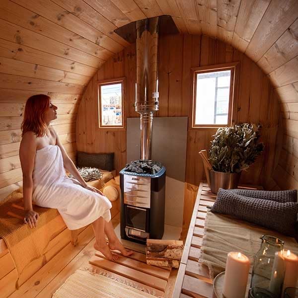 Smartmak Customized Outdoor Barrel Steam Sauna, 2-10 Person Canadian Hemlock/Red Cedar Traditional Wood Sauna Room with 220V ETL-Certified Heater, Backrest Headrest, Rocks, Light Accessories Included