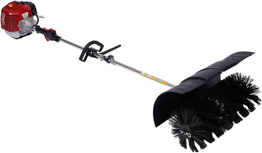 2.3HP Handheld Sweeper 52CC 2 Stroke Gasoline Power Sweeper Outdoor Sweeping Broom Walk Behind Sweeper Cleaner with a Blower Artificial Turf Lawns Driveway Cleaning Tool