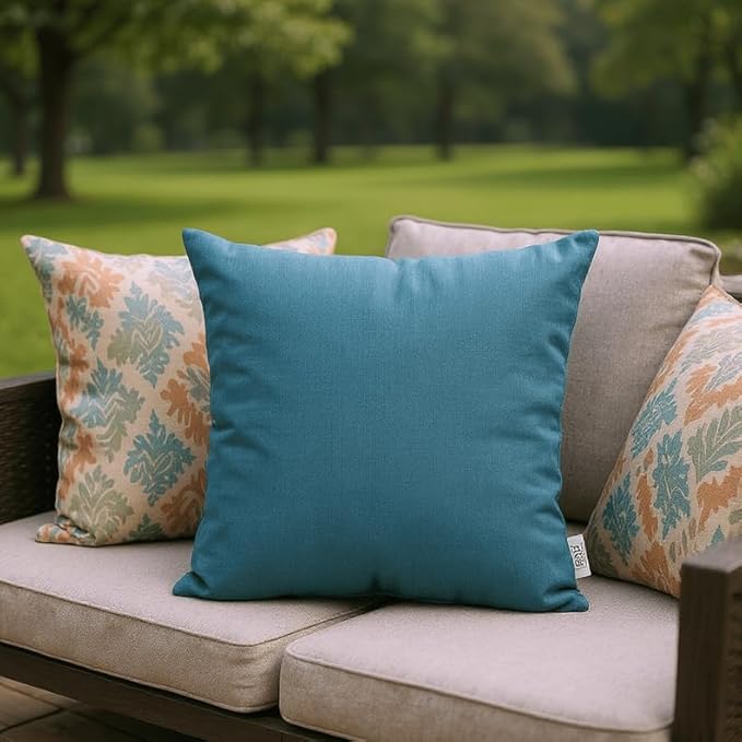 RSH DECOR: Sunbrella Square Throw Pillows Set of 2 | 17" x 17" | Water and Fade-Resistant Performance Fabric | Outdoor Pillow Covers with Down-Alternative Inserts | Spectrum Peacock