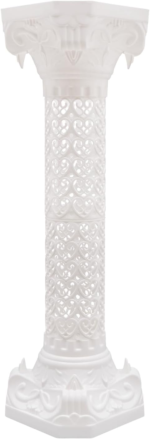 Roman Column Pedestal, Plastic White Columns for Weddings Indoor/Outdoor Roman Pillar Stand for Table Sculptures, Vase, Garden Decor (4PCS, 10.6 x 34.6 Inch Fretwork)