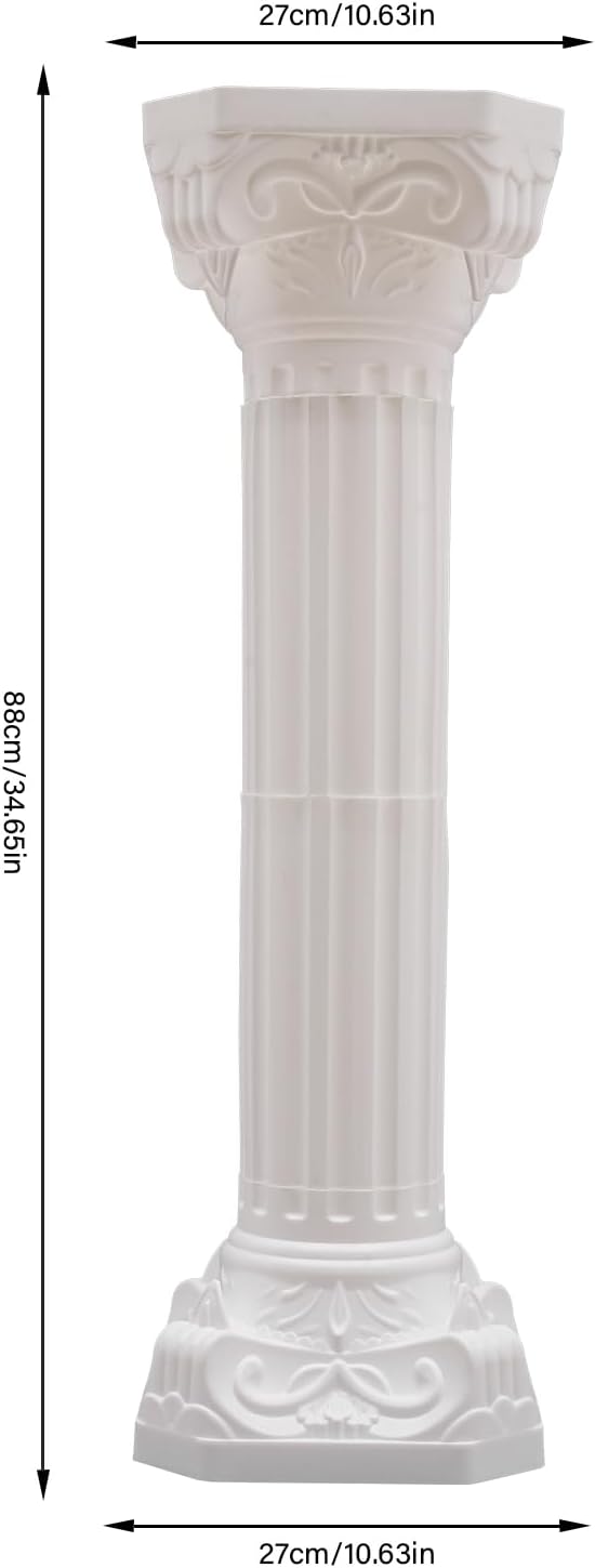 Roman Column Pedestal, Plastic White Columns for Weddings Indoor/Outdoor Roman Pillar Stand for Table Sculptures, Vase, Garden Decor (4PCS, 10.6 x 34.6 Inch Round)
