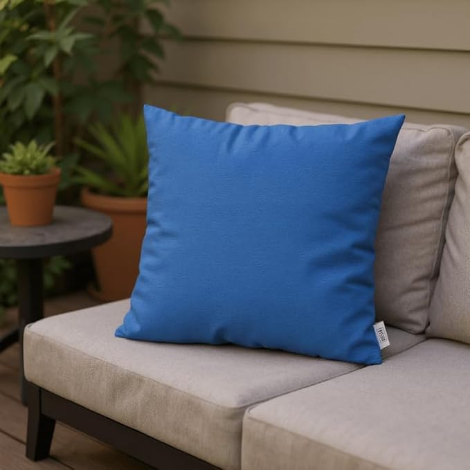 RSH DECOR: Sunbrella Square Throw Pillows Set of 2 | 17" x 17" | Water and Fade-Resistant Performance Fabric | Outdoor Pillow Covers with Down-Alternative Inserts | Canvas Pacific Blue