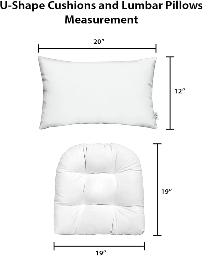 RSH DECOR: Tufted U-Shapes & Lumbars 2 of Each | 19” x 19” & 20" x 12" | Water-Resistant Spun Fabric | Outdoor Wicker Cushions & Support Pillows for Patio Furniture | Artistic Floral