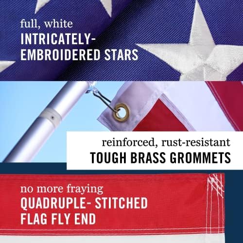 American Flag 3x5 Ft for Outside | Premium Heavy Duty TearProof Polyester US Flag | Longest Lasting High Wind Outdoor Flag with Embroidered Stars, Sewn Stripes, Brass Grommets | Fade Resistant
