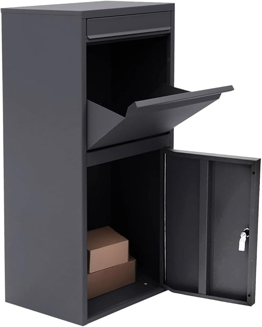 40in Mailboxes for Outside, Heavy Duty Steel Outdoor Package Delivery Box, Parcel Package Drop Box with Adjustable Anti-theft panel,Grey Anti theft Package Delivery Box